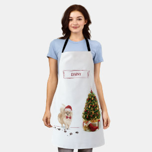 Pomeranian Funny Christmas Dog with Tree Apron