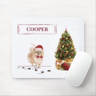 Pomeranian Funny Christmas Dog with Tree Mouse Mat