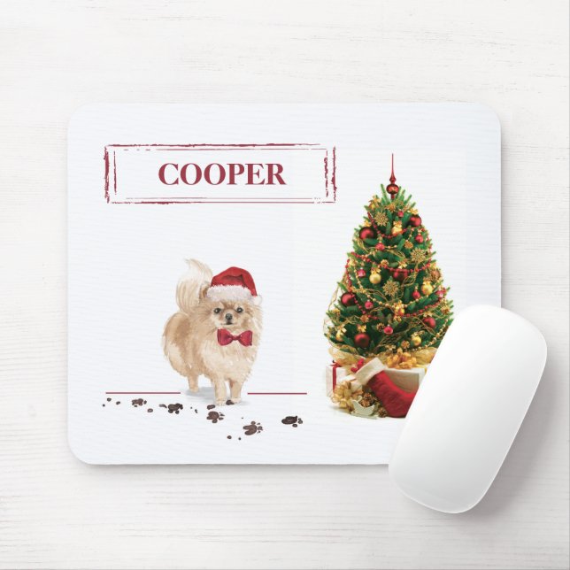 Pomeranian Funny Christmas Dog with Tree Mouse Mat (With Mouse)