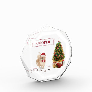 Pomeranian Funny Christmas Dog with Tree Photo Block