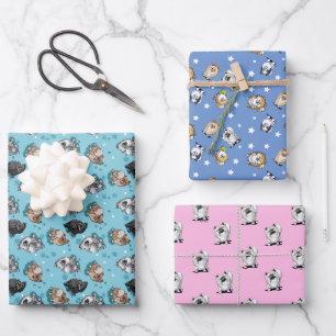 Pomeranian Gift Wrap Flat Sheet Set of 3