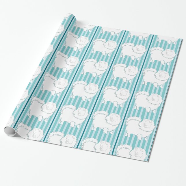 Pomeranian Gift wrapping paper aqua turquoise (Unrolled)
