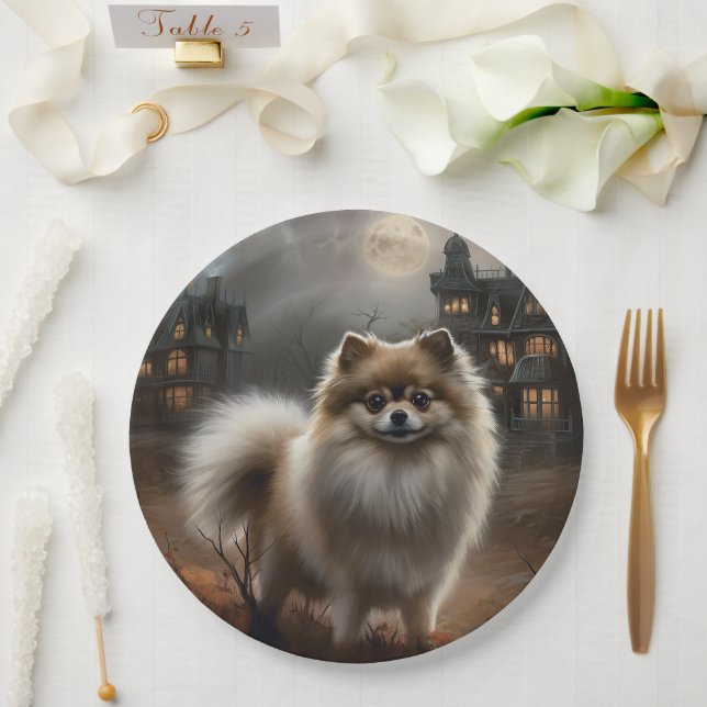 Pomeranian Halloween Scary Paper Plate (Wedding)