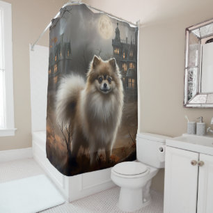 Pomeranian Halloween Scary Shower Curtain