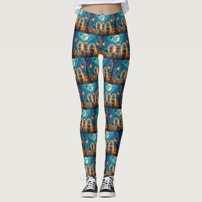 Pomeranian Halloween Spooky Leggings (Front)