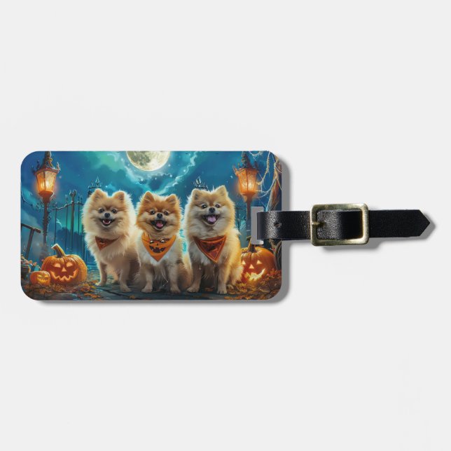 Pomeranian Halloween Spooky Luggage Tag (Front Horizontal)