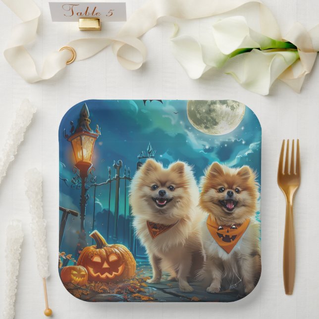 Pomeranian Halloween Spooky Paper Plate (Wedding)