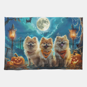 Pomeranian Halloween Spooky Tea Towel