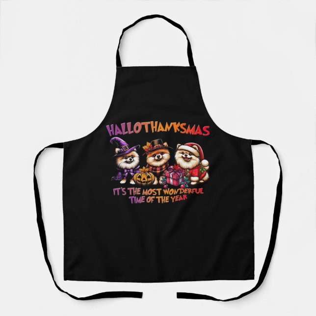 Pomeranian Halloween Thanksgiving Christmas Classi Apron (Front)