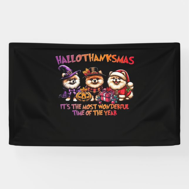 Pomeranian Halloween Thanksgiving Christmas Classi Banner (Horizontal)