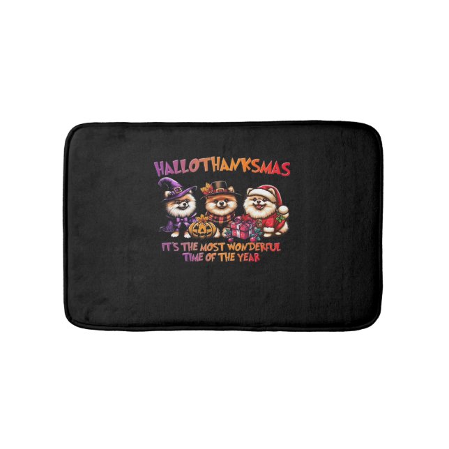 Pomeranian Halloween Thanksgiving Christmas Classi Bath Mat (Front)