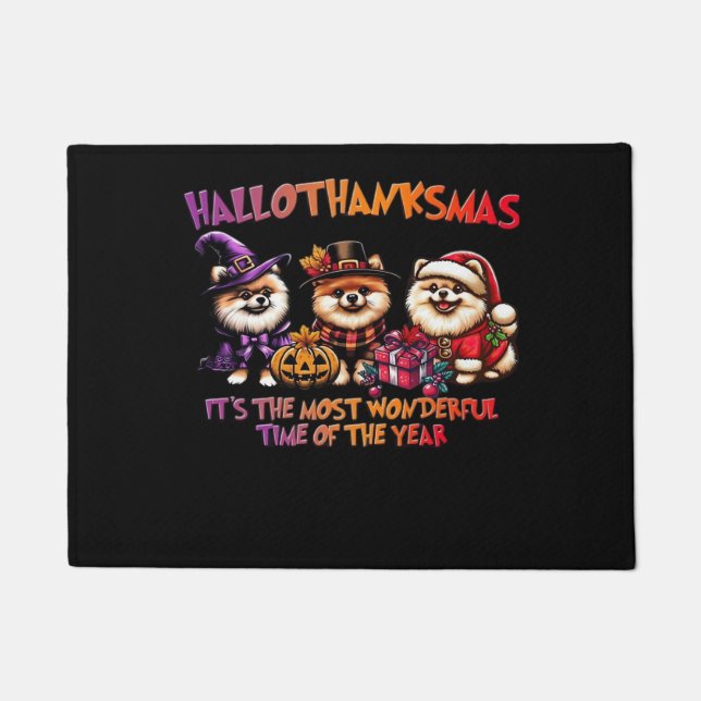 Pomeranian Halloween Thanksgiving Christmas Classi Doormat (Front)