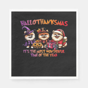 Pomeranian Halloween Thanksgiving Christmas Classi Napkin