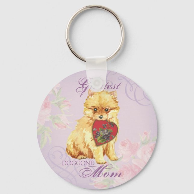 Pomeranian Heart Mum Key Ring (Front)