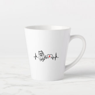 Pomeranian heartbeat ekg heart line  latte mug