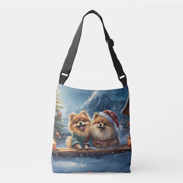 Pomeranian Holiday Design By Rich AMeN Gill Crossbody Bag (Front)