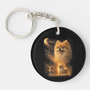 Pomeranian Howling at the Moon – Vintage Funny Dog Key Ring