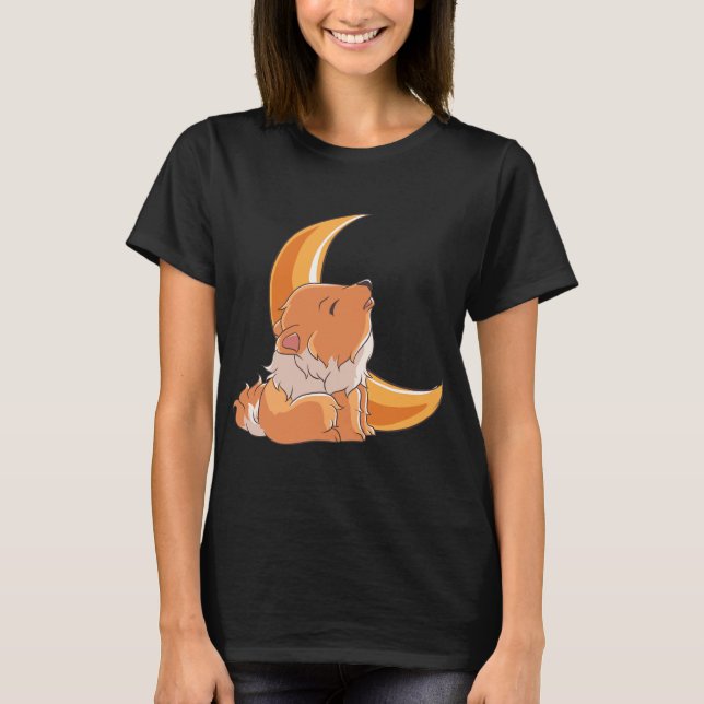 Pomeranian Howling Moon T-Shirt (Front)