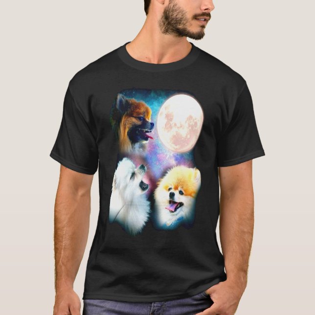 Pomeranian Howling Moon Three Wolves Moon Tee (Front)