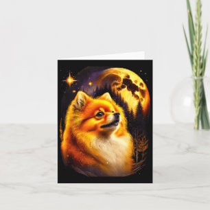 Pomeranian Howling to The Moon Vintage 90s Card