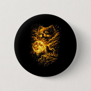 Pomeranian howling to the moon vintage 90s funny 6 cm round badge