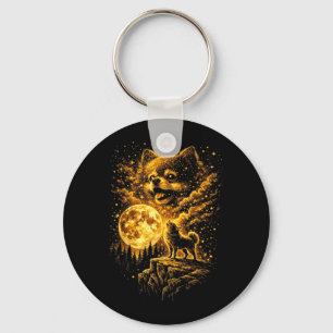 Pomeranian Howling to The Moon Vintage 90s Funny Key Ring
