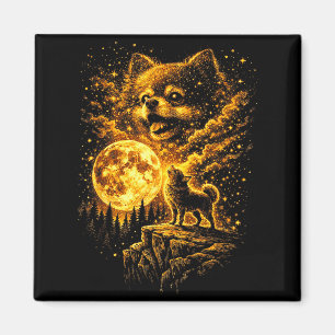 Pomeranian howling to the moon vintage 90s funny magnet