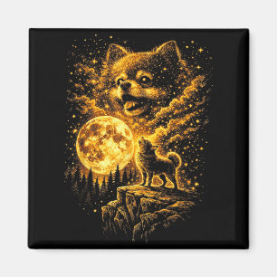 Pomeranian Howling to The Moon Vintage 90s Funny Magnet