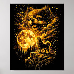 Pomeranian Howling to The Moon Vintage 90s Funny Poster
