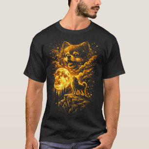 Pomeranian howling to the moon vintage 90s funny T-Shirt
