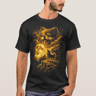 Pomeranian Howling to The Moon Vintage 90s Funny T-Shirt