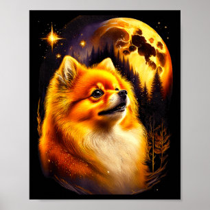 Pomeranian Howling to The Moon Vintage 90s Poster