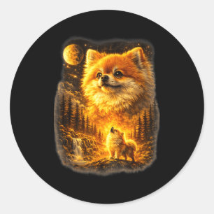 Pomeranian howling to the moon vintage 90s retro classic round sticker