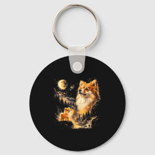 Pomeranian howling to the moon vintage 90s retro key ring