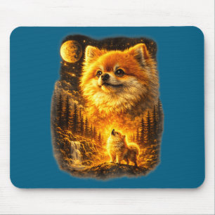Pomeranian howling to the moon vintage 90s retro mouse mat