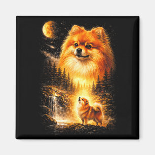 Pomeranian Howling to The Moon Vintage Dog Art Magnet