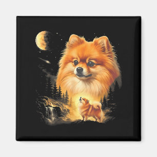 Pomeranian Howling to The Moon Vintage Magnet
