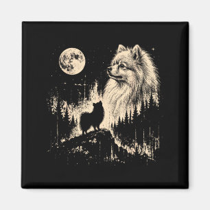 Pomeranian Howling To The Moon Vintage Men Women Magnet