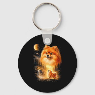 Pomeranian howling to the moon vintage mystical do key ring