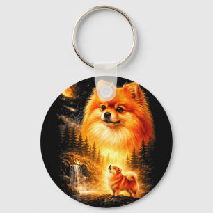 Pomeranian howling to the moon vintage mystical do key ring