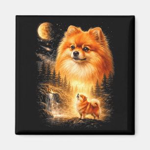 Pomeranian howling to the moon vintage mystical do magnet