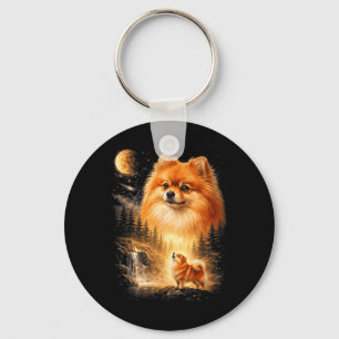 Pomeranian Howling to The Moon Vintage Mystical Key Ring