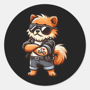 Pomeranian I Love Dad Funny Dog Tattoo Classic Round Sticker