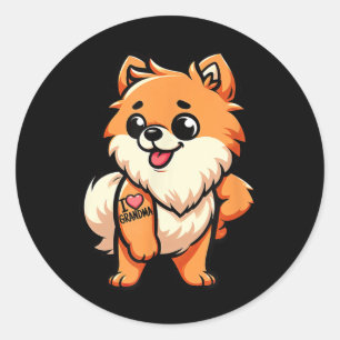 Pomeranian I Love Grandma Funny Dog Tattoo  Classic Round Sticker