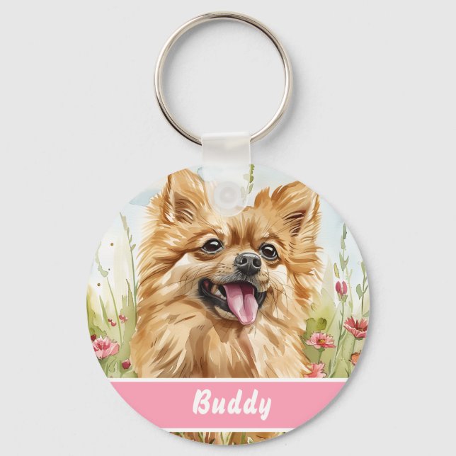 Pomeranian ID Tag – Add Name & Contact Key Ring (Front)