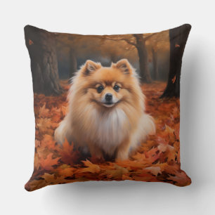 Pomeranian in Autumn Leaves Fall Inspire  Cushion