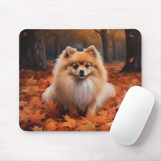 Pomeranian in Autumn Leaves Fall Inspire  Mouse Mat (With Mouse)
