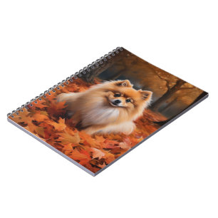 Pomeranian in Autumn Leaves Fall Inspire Notebook