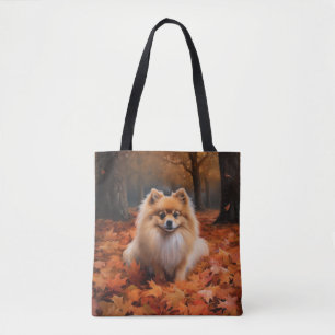 Pomeranian in Autumn Leaves Fall Inspire Tote Bag