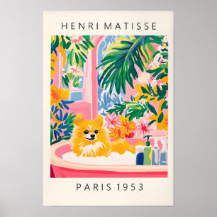 Pomeranian In Bathtub, Dog Art Print, Pink Dopamin Poster
